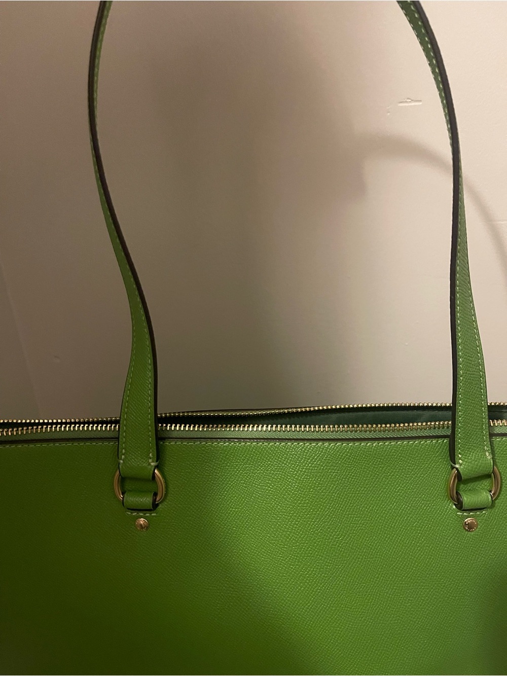 COACH Bright Green Leather Zip-Top Tote with Gold Hardware - Picture 5 of 6